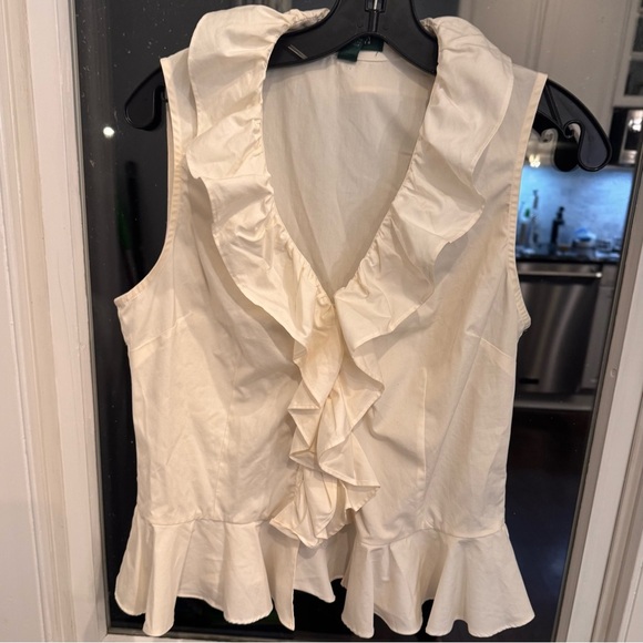 LAUREN Ralph Lauren Ivory Button Ruffle Front Sleeveless Blouse Sz 8P - Picture 3 of 9